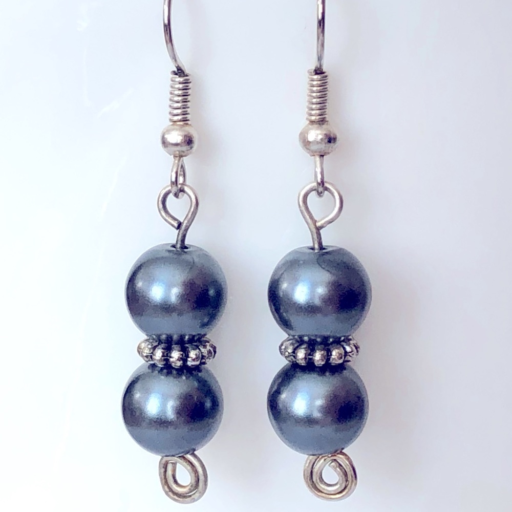 New Grey Faux Pearl Hand Crafted Earrings